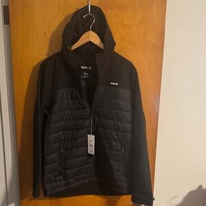 Hurley Puffer Jacket Mens Medium Black Zip Pockets
